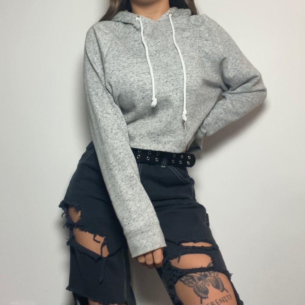 Grey Cropped Hoodie